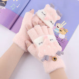 CARTOON HALF FINGER FLAP KNITTED VELVET GLOVES_CWAG0238
