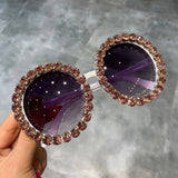 DIAMOND EXAGGERATED ROUND FRAME SUNGLASSES_CWASG0789