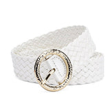 METAL ROUND BUCKLE PATENT LEATHER BRAIDED WIDE BELT_CWMM0765