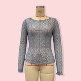 SEMI SHEER MESH LACE T SHIRT SLIM FIT CROPPED TOP_CWTBLL2661