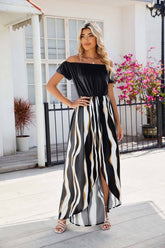 Spliced Fake Two Short Sleeve Printed Suit Dress_Cwdmd1267