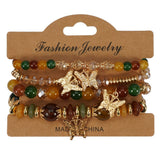 Cwmm10456_Boho Leaf Charm Multi Layer Beaded Bracelet