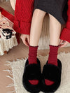 Warm Red Wool Thick Crew Socks For Women_Cwms03294