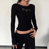 Square Collar Long Sleeve Slim-Fit T-Shirt