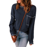 Waffle Solid Color Pocket Knitted Top Woman