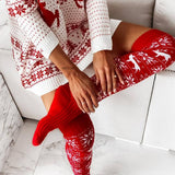 CHRISTMAS ELK SNOWFLAKE LONG KNEE HIGH SOCKS_CWMS0859