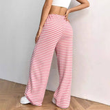 Striped Rubber String Cotton Straight Leg Pants