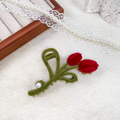 Alloy Flocking Tulip Hairpin Flower Grab Clip_Cwaha5997