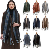 STRIPED FRINGE SCARF WINTER KNITTED SHAWL_CWASC0880