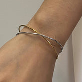 18K GOLD SILVER TWO TONE CROSS OPEN CUFF_CWAJE4638