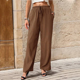 Solid Color Pleated Straight Leg Casual Pants