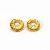 Vintage Round Ribbed Stainless Steel Earrings_Cwmm8910