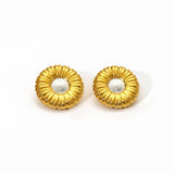 Vintage Round Ribbed Stainless Steel Earrings_Cwmm8910