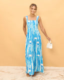 Striped Print Line Collar Lace-Up Dress