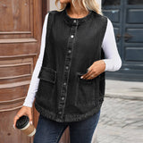 Washed Casual Loose Denim Vest Jacket