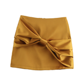 Womens Shiny Skirt With Bow, Chic French Look_Cwdsd8345