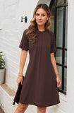 Solid-Color Hollowed-Out Lace Round-Neck Dress