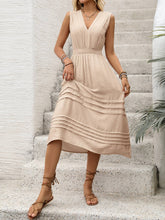 Solid Textured V-Neck Sleeveless Elastic Dress
