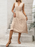 Solid Textured V-Neck Sleeveless Elastic Dress