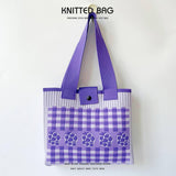 CHECKERBOARD FLORAL KNITTED SHOULDER BAG_CWAB2391