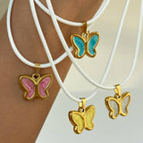 COLORFUL RETRO 3D BUTTERFLY PENDANT NECKLACE_CWMM5664