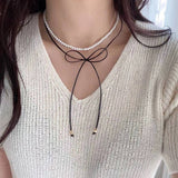 FASHIONABLE PEARL HIGH GRADE BOW PENDANT NECKLACE_CWAJE3081
