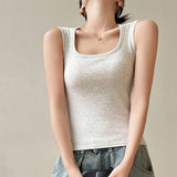 BASIC COTTON CAMISOLE TANK TOPS WITH BUILT IN BRA_CWTTK0795