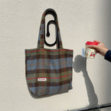Cwab3897_Large Capacity Vintage Plaid Tote Shoulder Bag