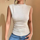 Solid Color Half-Neck Vest With Pit Stripes