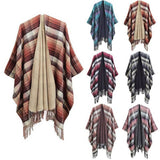 MULTI COLOR SPLIT SHAWL CLOAK WITH GRADIENT LINES_CWASC0317