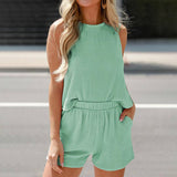 Twisted Sleeveless Vest, Shorts And Striped Suit