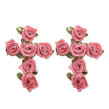 HANDMADE FABRIC FLOWER CROSS EARRINGS CHIC LOOK_CWMM6261