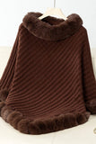 Cwocas0045_Thick Fur Collar Vintage Plaid Knitted Cape Shawl