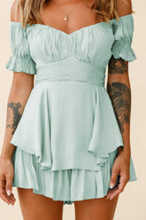 Solid-Color One-Shoulder Lantern-Sleeved Dress