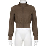 Waist-Cinching Zipper Stand-Up Collar Jacket