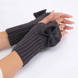 Bow Knitted Thermal Fingerless Sleeves_Cwag0110