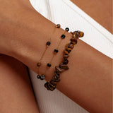 IRREGULAR NATURAL TIGER EYE STONE GOLD BEADBRACELET_CWMM3727