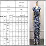 PLUS SIZE PRINTED DRESS BLUE V NECK SHORT SLEEVE_CWDMD5981