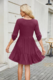 Solid Color Crew-Neck Button Mid-Length Dress