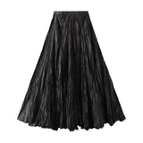 LOOSE PLEATED A LINE FLARED CASUAL MIDI SKIRT_CWBMS0399