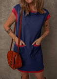 Womens Colorblock Pocket Sleeve Mini Dress
