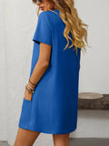 Square-Neck Short-Sleeved Casual Pockets Dress