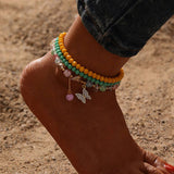 BOHO CRYSTAL BEADED ANKLET SET BUTTERFLY PENDANT_CWMM6361