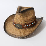 Vintage Hollow Out Straw Cowboy Beach Hat_Cwah3656