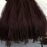 BEADED MESH PLEATED SKIRT A LINE TULLE SKIRT_CWBLS0398