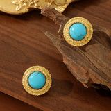 EARRINGS VINTAGE TURQUOISE OVAL STUD EARRINGS_CWMM3651