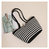 LARGE CAPACITY STRIPED SHOULDER BAG STRAW BAG_CWAB1882