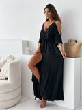 V-Neck Slit Shoulder Sleeves Sexy Halter Dress
