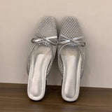 MESH BOW KNIT MULES FLAT BALLET SLIP ON SHOES_CWSHF0114