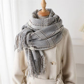 AESTHETIC PLAID FRINGE SCARF FOR FALL WINTER_CWASC2767